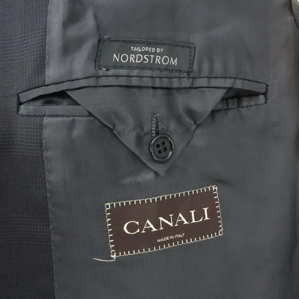 Canali Sport Coat Mens 56 IT 46R Black Gray Plaid Wool Lined Blazer Jacket Italy